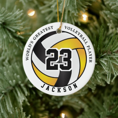 Worlds Greatest Volleyball Player Gold  Black Ceramic Ornament