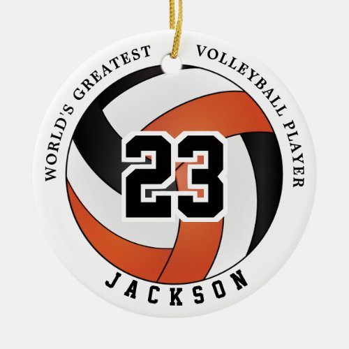 Worlds Greatest Volleyball Player Orange  Black Ceramic Ornament