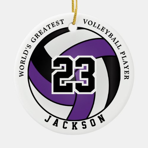 Worlds Greatest Volleyball Player Purple  Black Ceramic Ornament