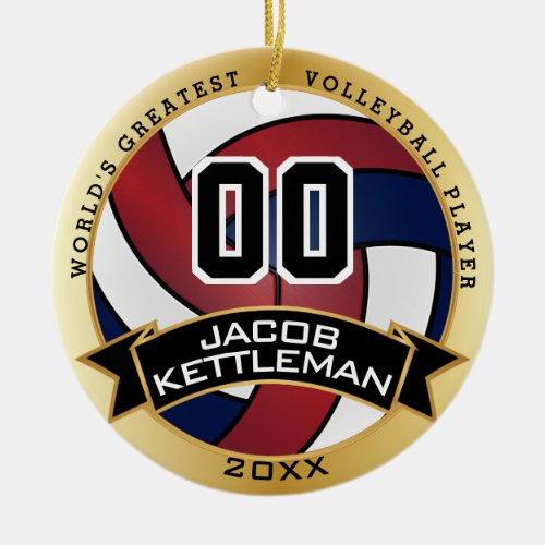 Worlds Greatest Volleyball Player Red White Blue Ceramic Ornament