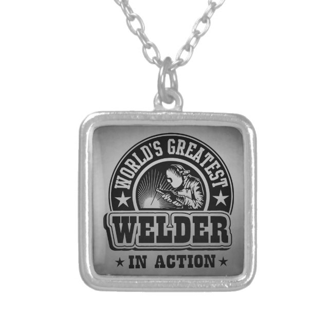 World's Greatest Welder In Action Silver Plated Necklace (Front)
