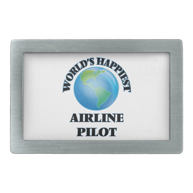 World's Happiest Airline Pilot Rectangular Belt Buckle (Front)