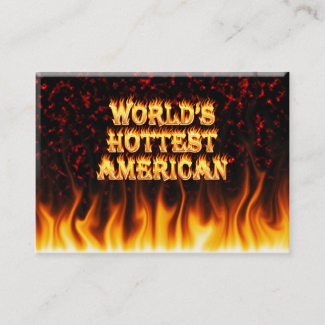 World's Hottest American fire and flames red marbl Business Card (Front)