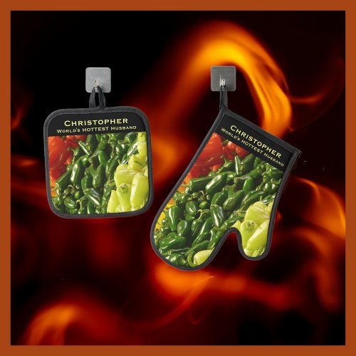 Worlds HOTTEST Husband Boyfriend Chili Pepper Oven Mitt  Pot Holder Set