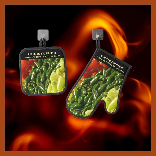 World's HOTTEST Husband Boyfriend Chili Pepper Oven Mitt & Pot Holder Set (Creator Uploaded)