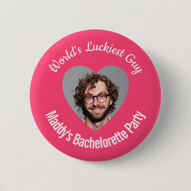 World's Luckiest Guy Bachelorette Party Hot Pink Button (Front)