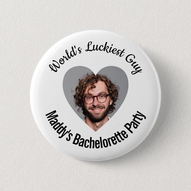 World's Luckiest Guy Bachelorette Party Pin Button (Front)
