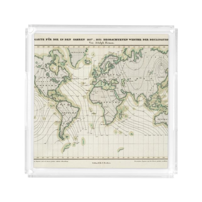 World's magnetic declination acrylic tray (Front)