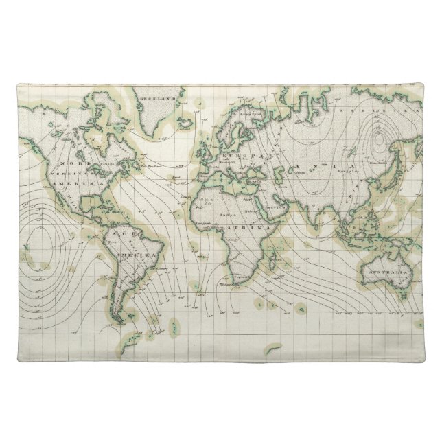 World's magnetic declination cloth placemat (Front)