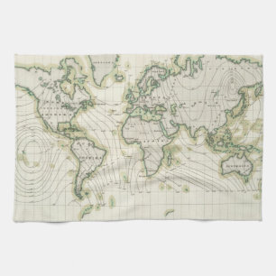 World's magnetic declination kitchen towel