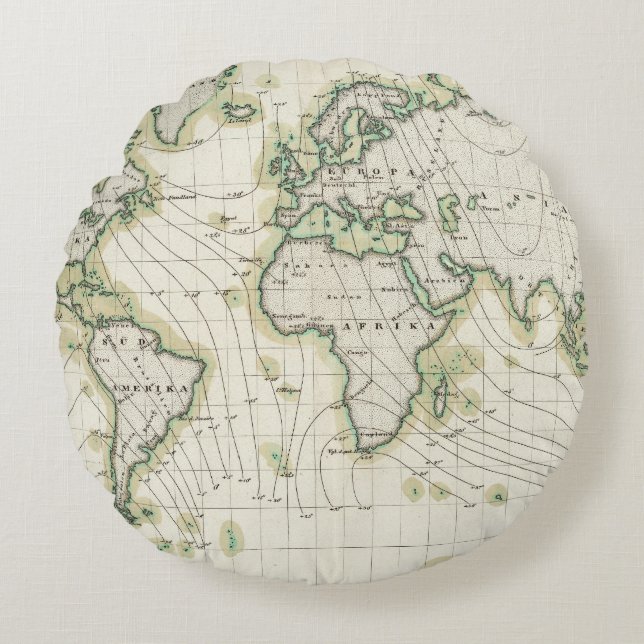 World's magnetic declination round pillow (Front)