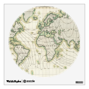 World's magnetic declination wall decal