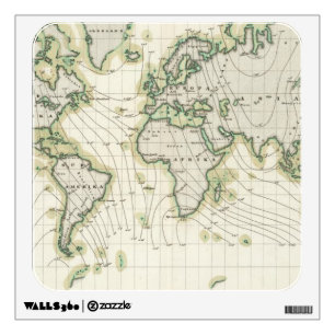 World's magnetic declination wall sticker