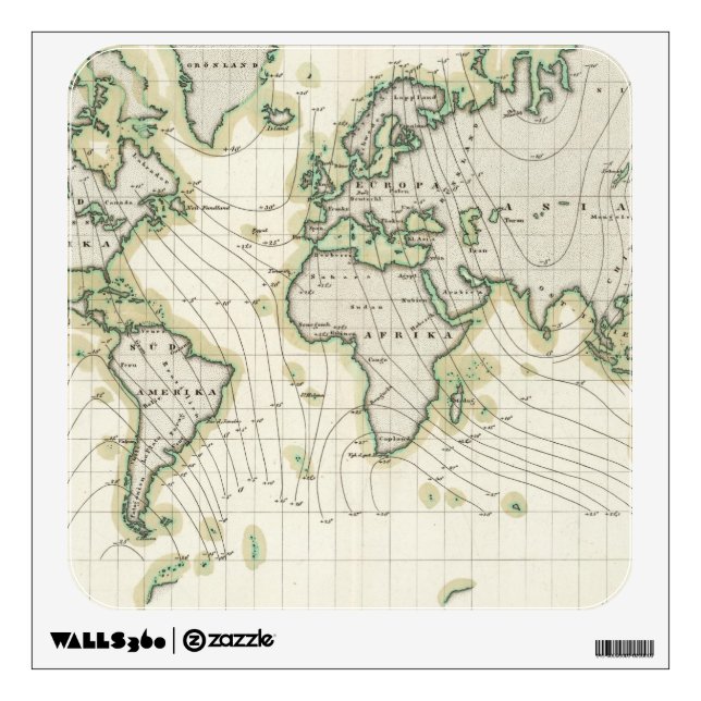 World's magnetic declination wall sticker (Front)