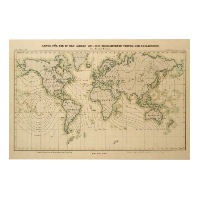 World's magnetic declination wood wall decor (Front)