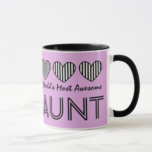 Worlds Most Awesome AUNT STRIPED Hearts V15 Mug