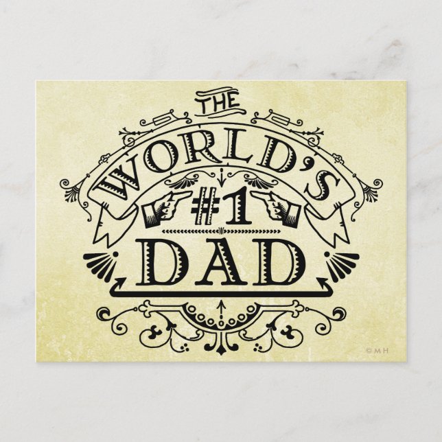 World's Number One Dad Vintage Flourish Postcard (Front)