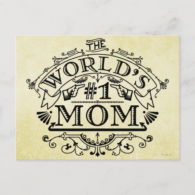World's Number One Mom Vintage Flourish Postcard (Front)