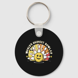 World's Okayest Bowler Funny Bowling Ll And Pins B Keychain