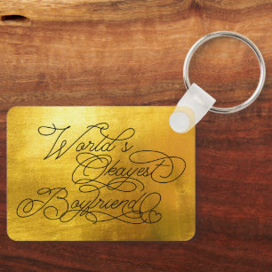 World's Okayest Boyfriend Funny Gold Quote Custom Keychain