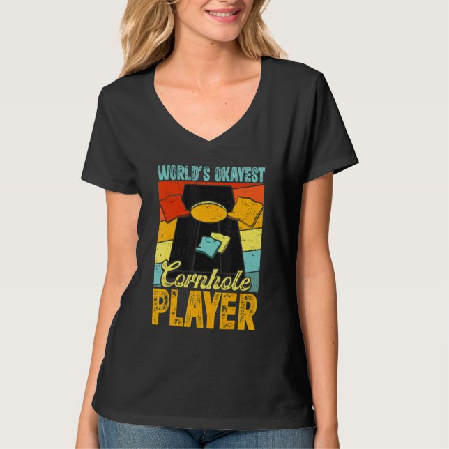 Worlds Okayest Cornhole Player Retro Cornhole Bean T-Shirt (Front)