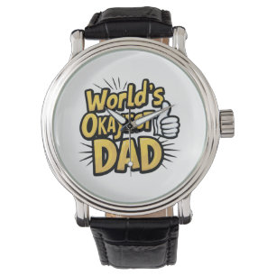world's okayest dad black vintage leather watch