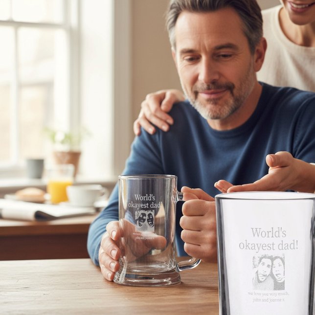 World's Okayest Dad Etched Photo Beer Mug  Stein (Creator Uploaded)