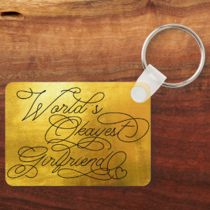 World's Okayest Girlfriend Funny Gold Quote Custom Keychain