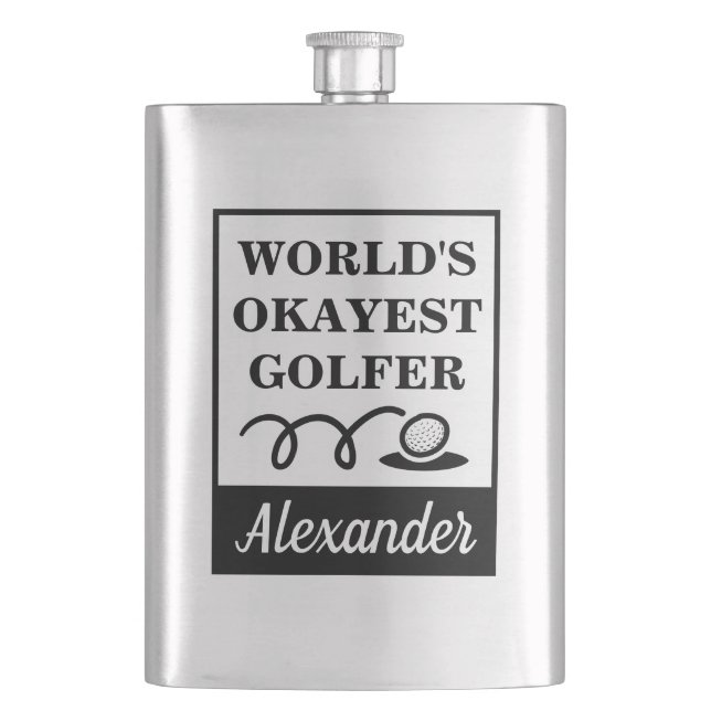 World's Okayest Golfer funny golfing gift custom Flask (Front)