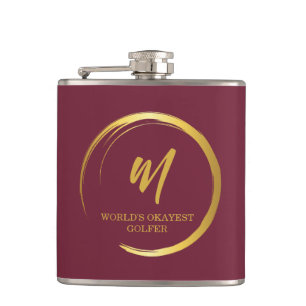 Worlds Okayest Golfer Gold Monogram Flask