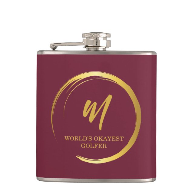 Worlds Okayest Golfer Gold Monogram Flask (Front)