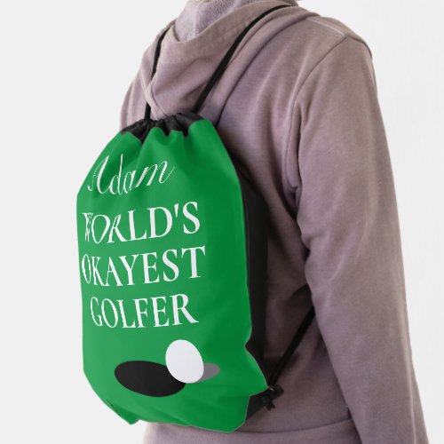 Worlds Okayest Golfer golfing drawstring backpack