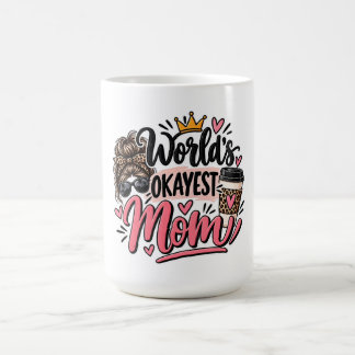 World's Okayest Mom Leopard Print Messy Bun Coffee Mug