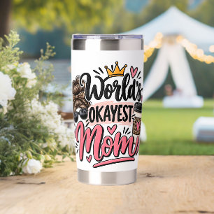 World's Okayest Mom Leopard Print Messy Bun Insulated Tumbler
