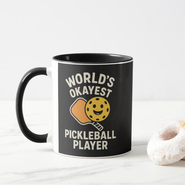 Worlds Okayest Pickleball Player Mug (With Donut)