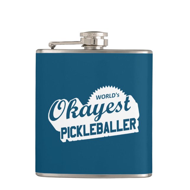 World's Okayest Pickleballer Flask (Front)