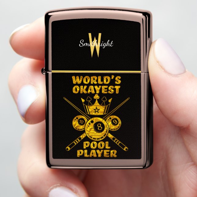 World's Okayest Pool Player Billiards Saying Zippo Lighter (In Hand)