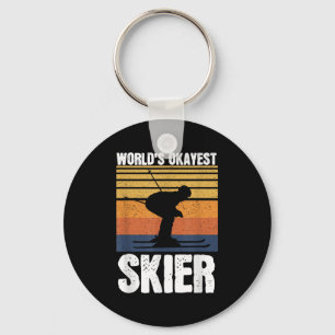 Worlds Okayest Skier Retro Vintage Ski Lover Skiin Keychain