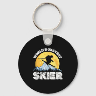 Worlds Okayest Skier Retro Vintage Ski Lover Skiin Keychain