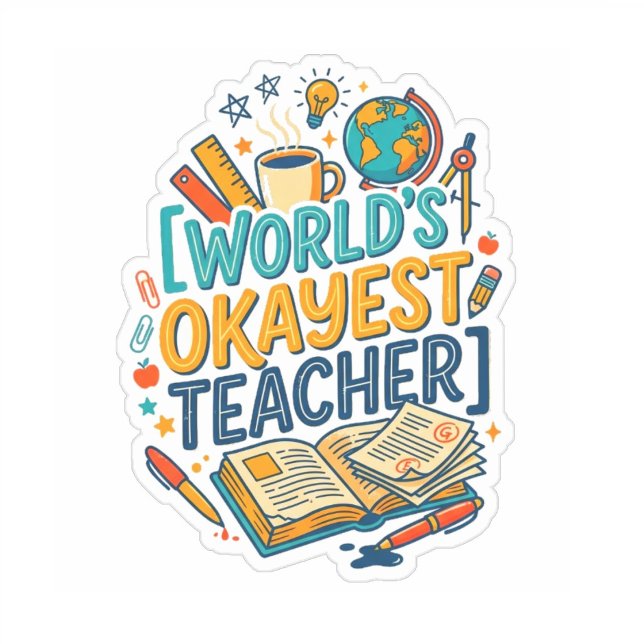 World's Okayest Teacher | Funny Gift Sticker (trendy water bottle decals, world's okayest teacher gift)