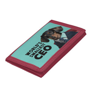 World's smallest CEO, cute funny dachshund in suit Tri-fold Wallet