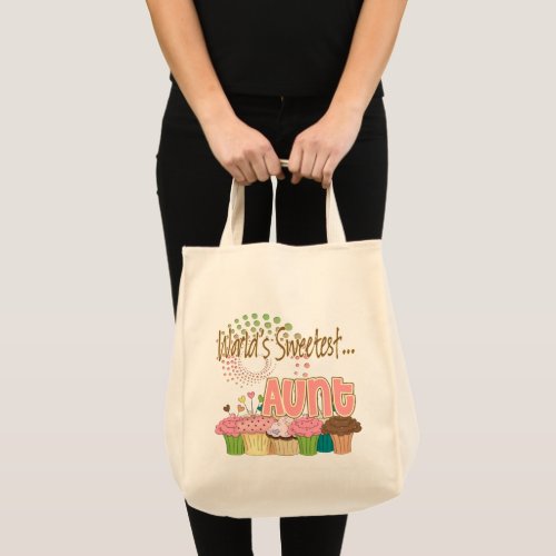 Worlds Sweetest Aunt Cupcake Pattern Tote Bag
