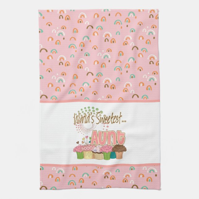 World's Sweetest Aunt Cupcakes Kitchen Towel (Vertical)