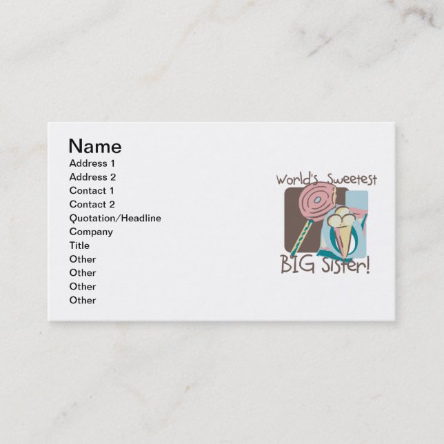 World's Sweetest Big Sister Business Card (Front)