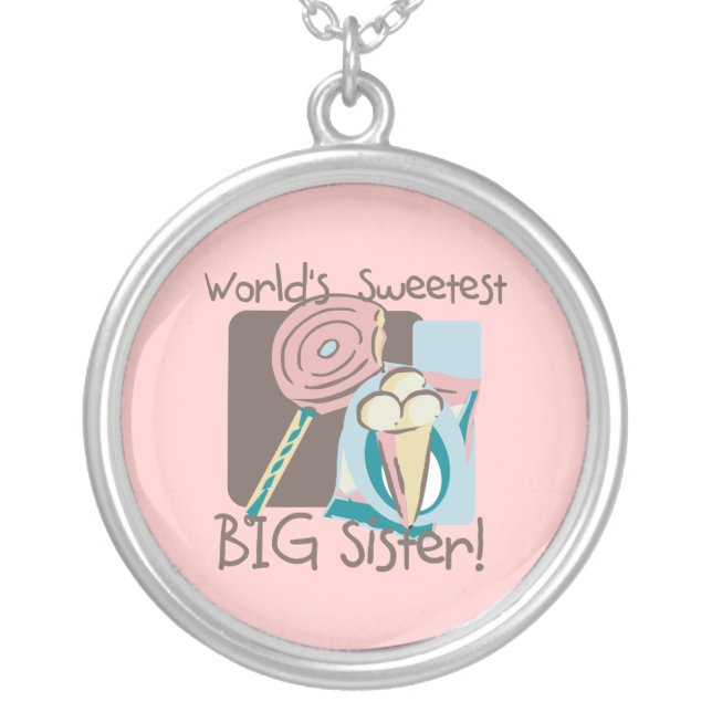 World's Sweetest Big Sister Silver Plated Necklace (Front)