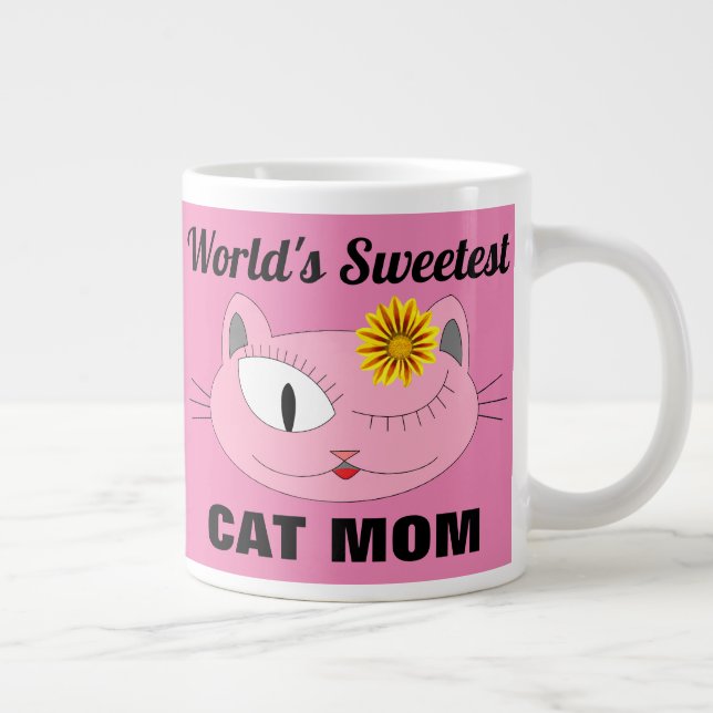 World's Sweetest CAT MOM Pink Cat Face Giant Coffee Mug (Right)