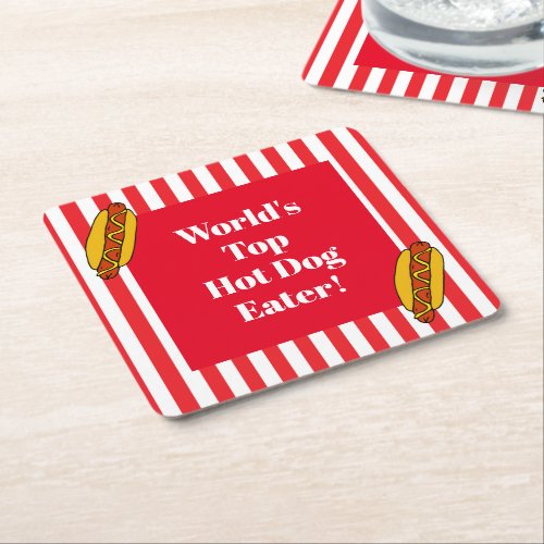 Worlds Top Hot Dog Eater Food Eating Contestant Square Paper Coaster