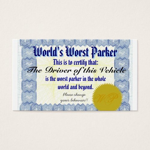 World's Worst Parker Business Card Template