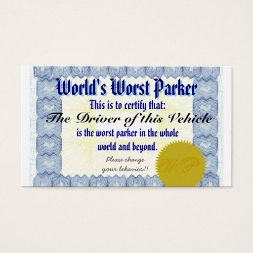Customizable World's Worst Parker Business Card Template