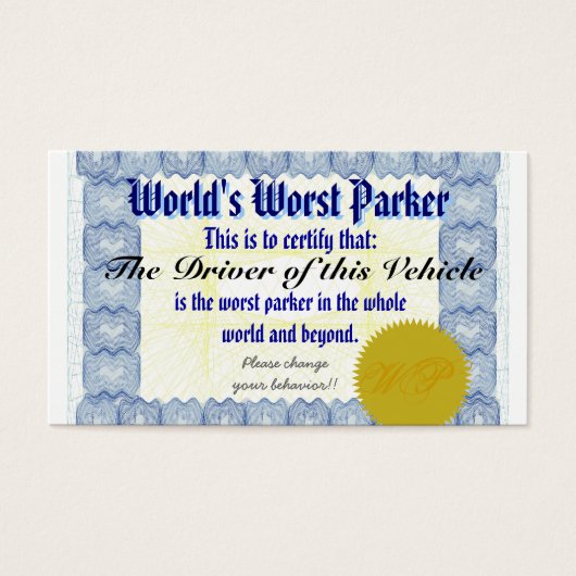 World's Worst Parker (Front)